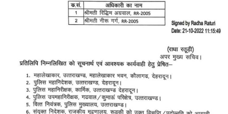बिग ब्रेकिंग: उत्तराखंड में 2005 बैच की दो महिला IPS ऑफिसर्स का प्रमोशन।आदेश जारी।