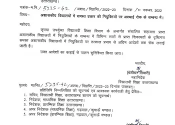 ब्रेकिंग: इस विभाग में लगी नियुक्तियों पर रोक।आदेश जारी।