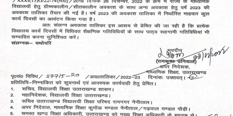 बिग ब्रेकिंग: शिक्षा विभाग में 2023 अवकाश की लिस्ट हुई जारी। देखें लिस्ट..
