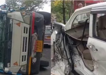 दुर्घटना: मसूरी मैगी प्वाइंट के पास अनियंत्रित डंपर पलटा। डंपर चालक घायल..