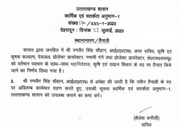ब्रेकिंग: IAS रणवीर सिंह को महानिदेशक, कृषि एवं उद्यान विभाग की भी मिली जिम्मेदारी, देखें आदेश