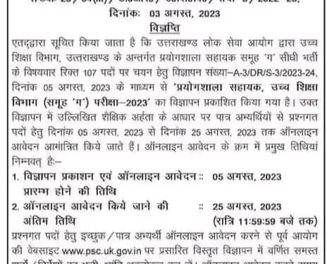 GOVERNMENT JOB’S: UKPSC द्वारा इस विभाग में समूह “ग” के पदों पर सीधी भर्ती। जल्द करें आवेदन..