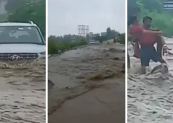 वीडियो: यहां उफनते नाले में फसी कार, ऐसे बची सवारियों की जान, देखें वीडियो..