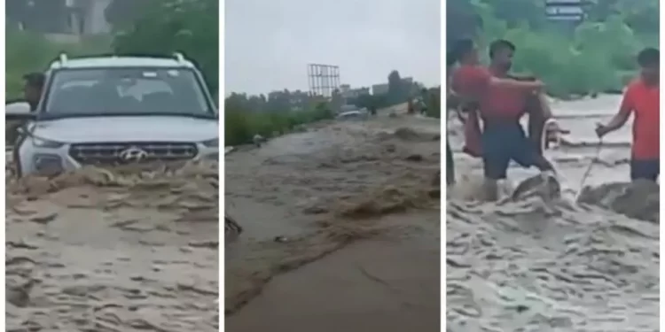 वीडियो: यहां उफनते नाले में फसी कार, ऐसे बची सवारियों की जान, देखें वीडियो..