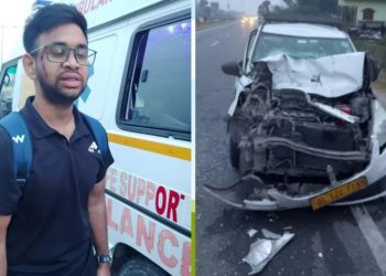 आईएएस की ट्रेनिंग पर जाते हुए ऑफिसर की  कार का हुआ एक्सीडेंट, चालक और ऑफिसर दोनो घायल।