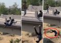 वीडियो: जमकर मारपीट का वीडियो वायरल, पुल से नीचे गिरा युवक, देखें वीडियो….