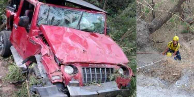 हादसा: मसूरी रोड में गहरी खाई में गिरी थार, दो लोगों की मौत, तीन घायल