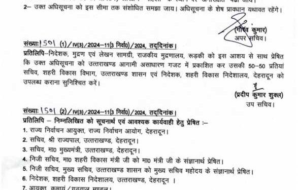 बड़ी खबर :  नगर पालिका की जारी अधिसूचना में हुआ संशोधन