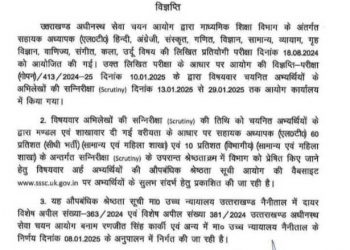 Big breaking :-UKSSSC – उत्तराखण्ड अधीनस्थ सेवा चयन आयोग ने एलटी परीक्षा का परिणाम किया जारी