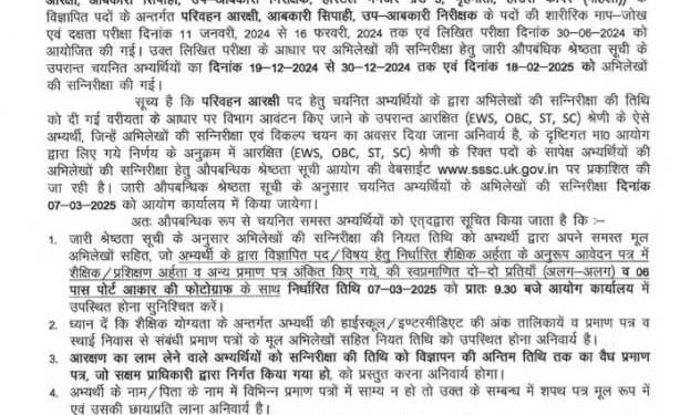 बड़ी खबर: अधीनस्थ सेवा चयन आयोग ने इंटरमीडिएट स्तर की परीक्षा को लेकर जारी की यह अपडेट