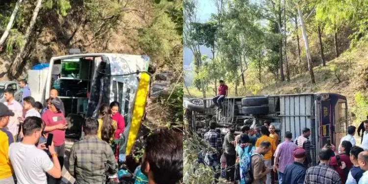 चालक की बहादुरी से टला बड़ा हादसा, ब्रेक फेल होने के बाद सड़क पर पलटी बस