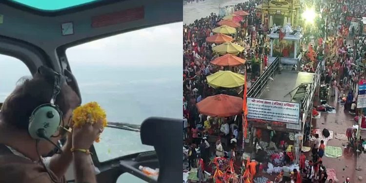 श्रद्धा का आसमान से स्वागत: विधायक उमेश कुमार ने हेलीकॉप्टर से की पुष्पवर्षा