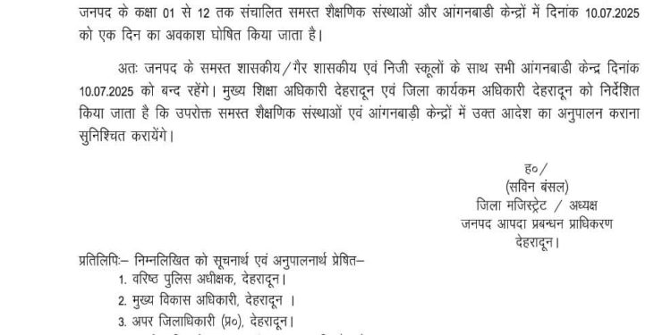 ब्रेकिंग: इस जिले में कल सभी स्कूल रहेंगे बंद,आदेश जारी