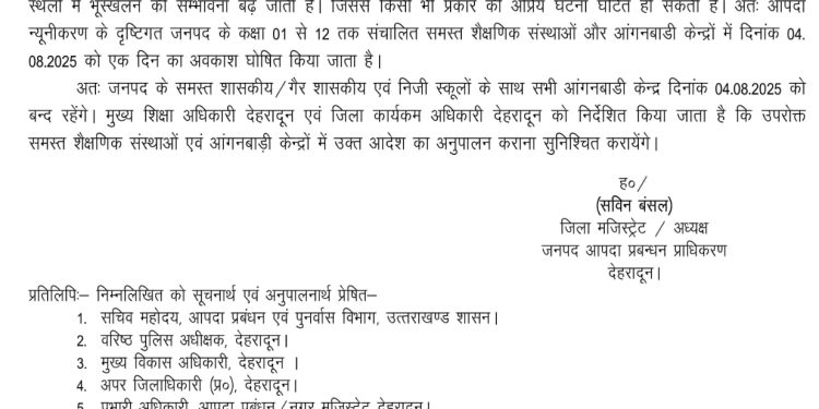 बिग ब्रेकिंग: भारी बारिश के चलते देहरादून में आज सभी स्कूल रहेंगे बंद