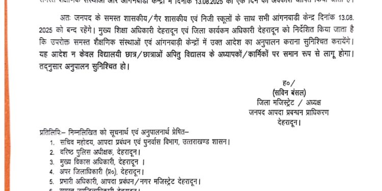 बिग ब्रेकिंग: देहरादून में कल सभी स्कूल रहेंगे बंद,आदेश जारी