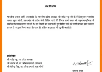 भाजपा ने दिखाई सख्ती: युवा मोर्चा के प्रदेश मंत्री विपिन पांडे पर गिरी गाज