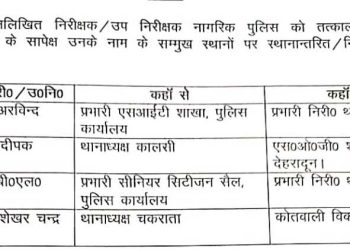 देहरादून पुलिस में प्रशासनिक फेरबदल, चार निरीक्षक–उप निरीक्षकों के तबादले
